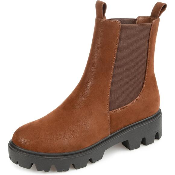 Journee Collection Women Ivette Lug Sole Chelsea Boots Size US 7.5M Brown - Picture 1 of 4